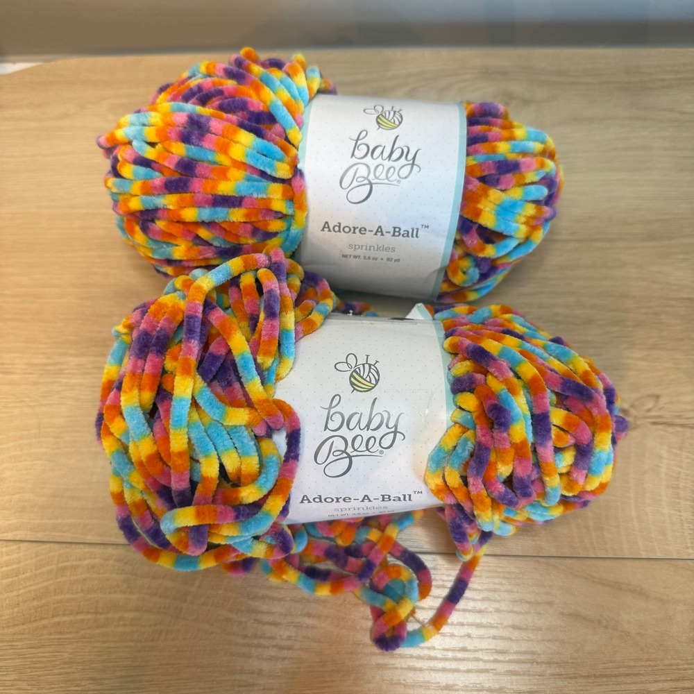 Baby Bee Adore-A-Ball Sprinkles Yarn 2 Skeins Super Bulky Rainbow Variegated 92y